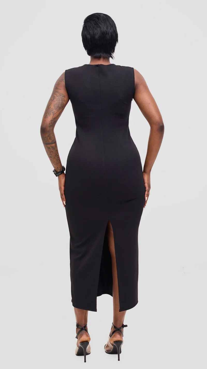 Vivo Selah Sleeveless Maxi Dress in Stretch Rib - Black