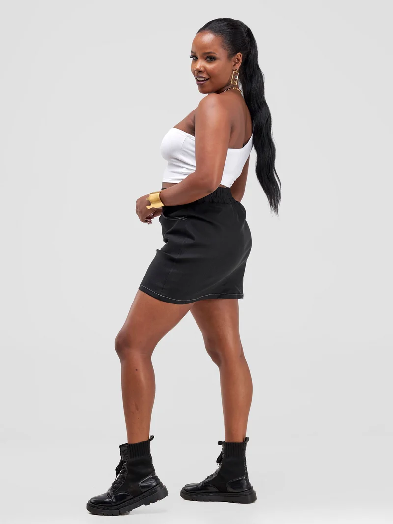 Zoya Yuni Contrast Stitch Mini Skirt - Black