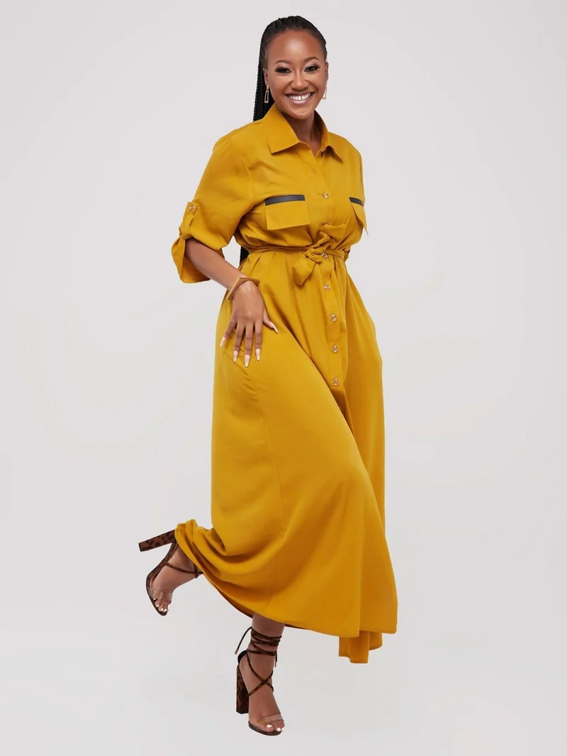 Salok Rave Shirt Dress - Yellow
