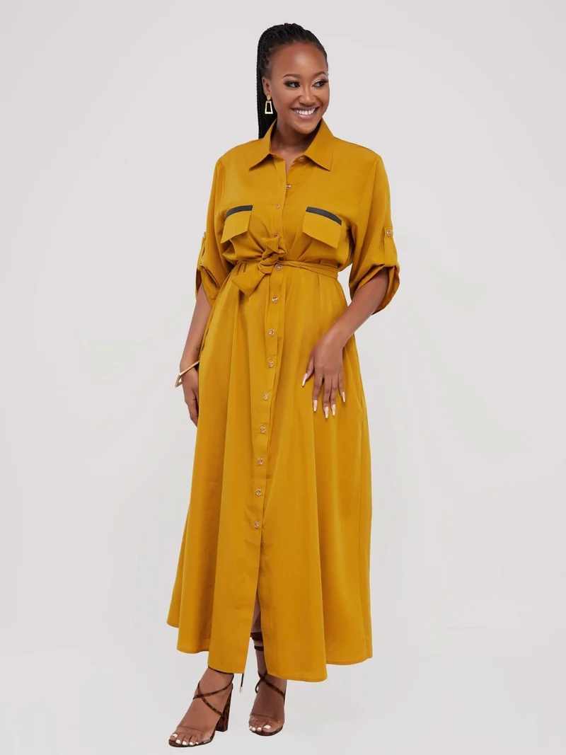 Salok Rave Shirt Dress - Yellow