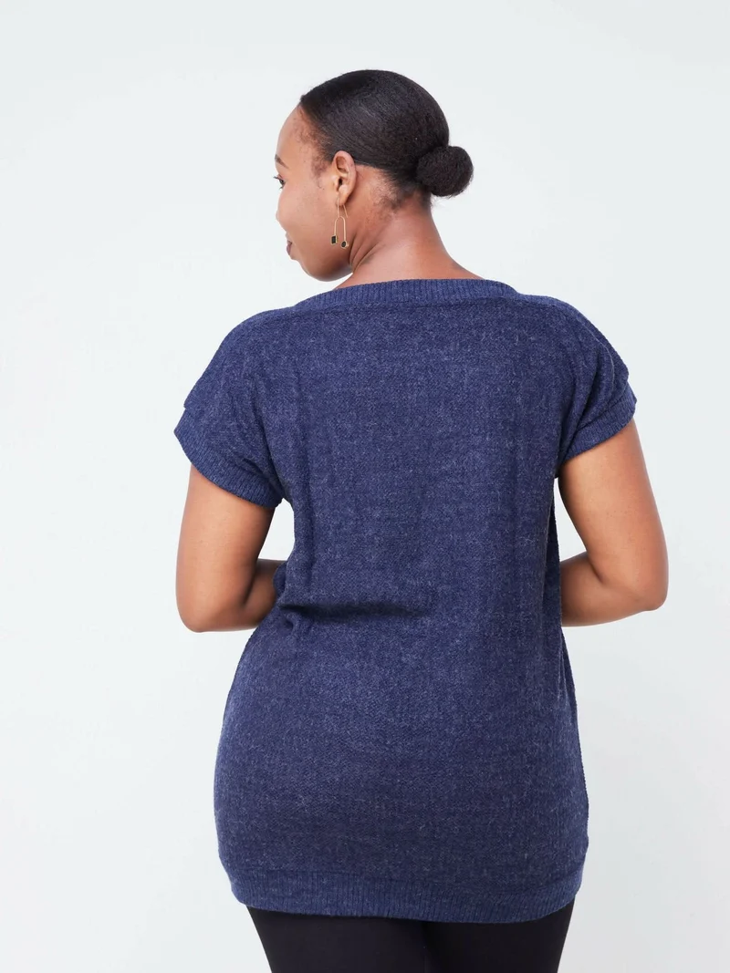 Hessed Short Sleeved Sweeter Top - Blue