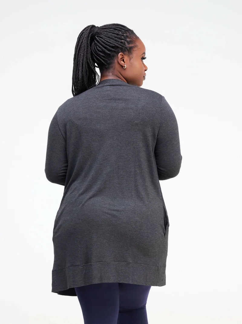 Hessed Midi Buttoned Waterfall - Dark Grey