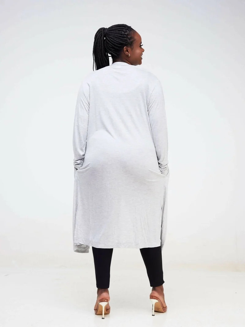 Hessed Long Buttoned Waterfall - Grey