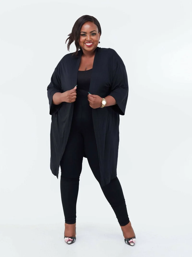 Hessed Long Buttonless Waterfall - Black