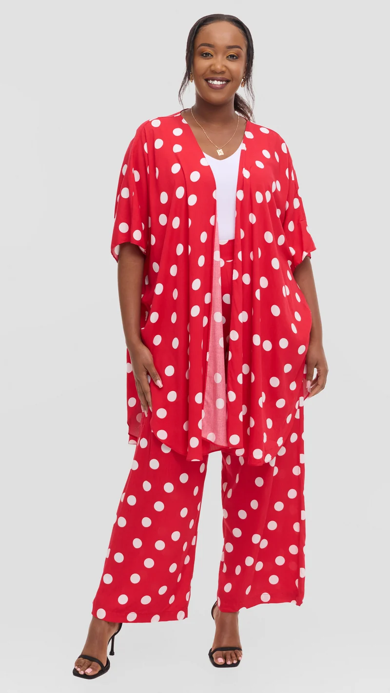 Vivo Samira Wide Kimono in Rayon - Red / White Polka Dot