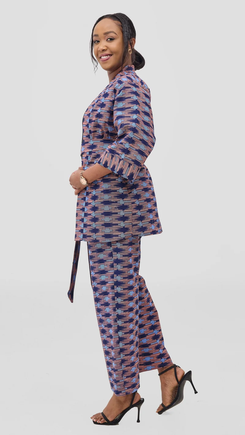 Vivo Kitenge Wide Leg Pants - Navy / Pink Bakari Print