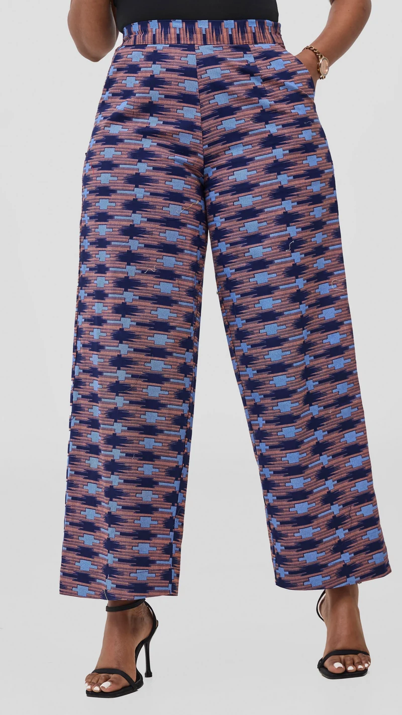Vivo Kitenge Wide Leg Pants - Navy / Pink Bakari Print