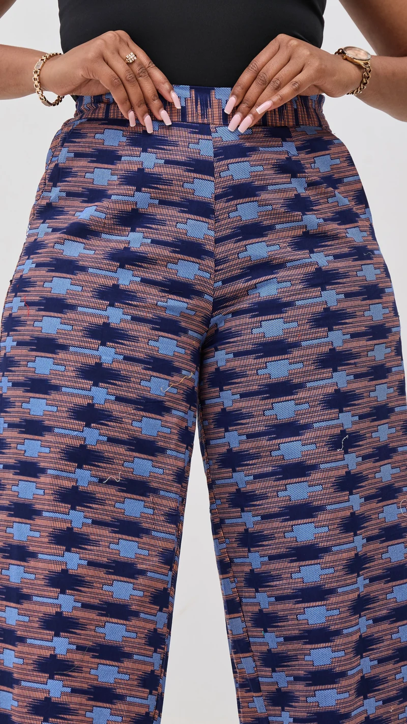 Vivo Kitenge Wide Leg Pants - Navy / Pink Bakari Print