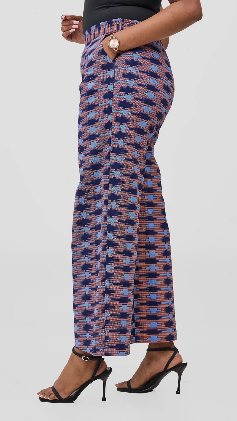 Vivo Kitenge Wide Leg Pants - Navy / Pink Bakari Print