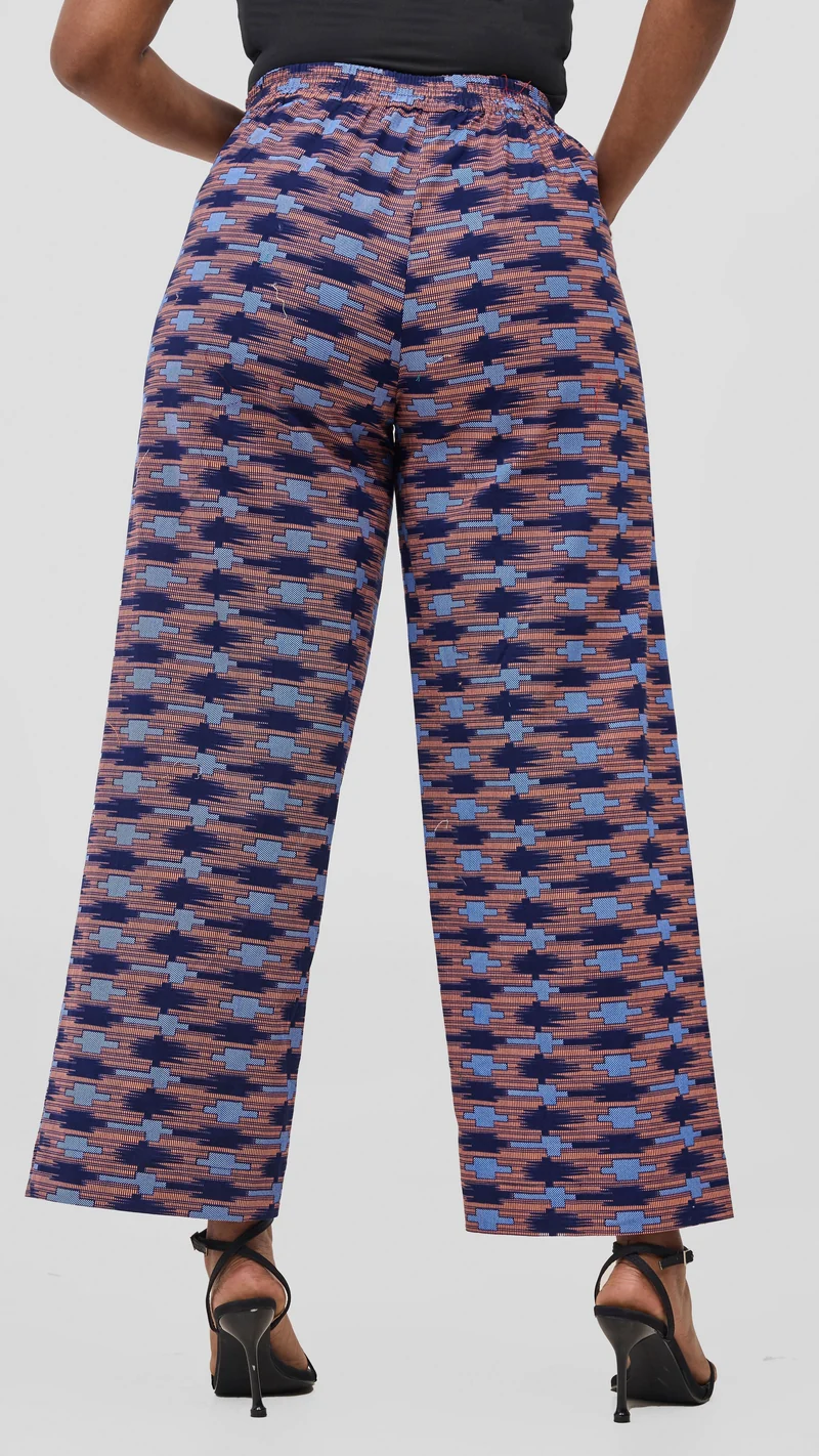 Vivo Kitenge Wide Leg Pants - Navy / Pink Bakari Print