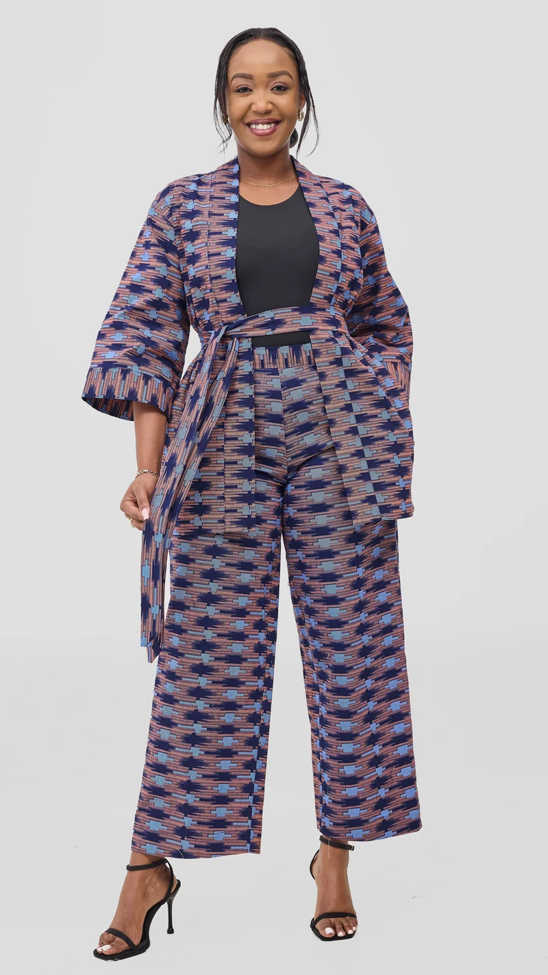 Vivo Kitenge Wide Leg Pants - Navy / Pink Bakari Print