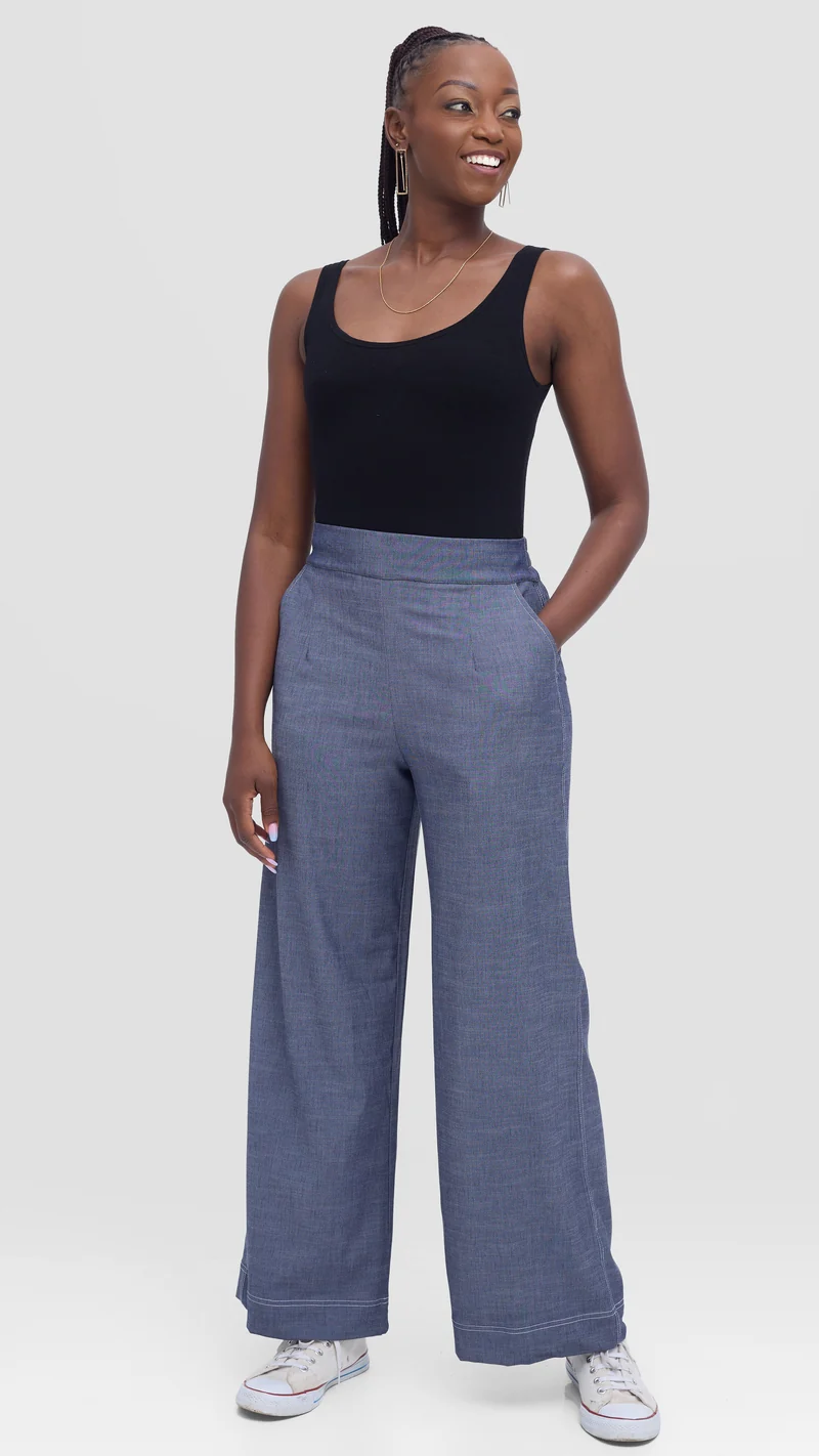 Vivo Contrast Stitch Pants in Denim - Light Blue