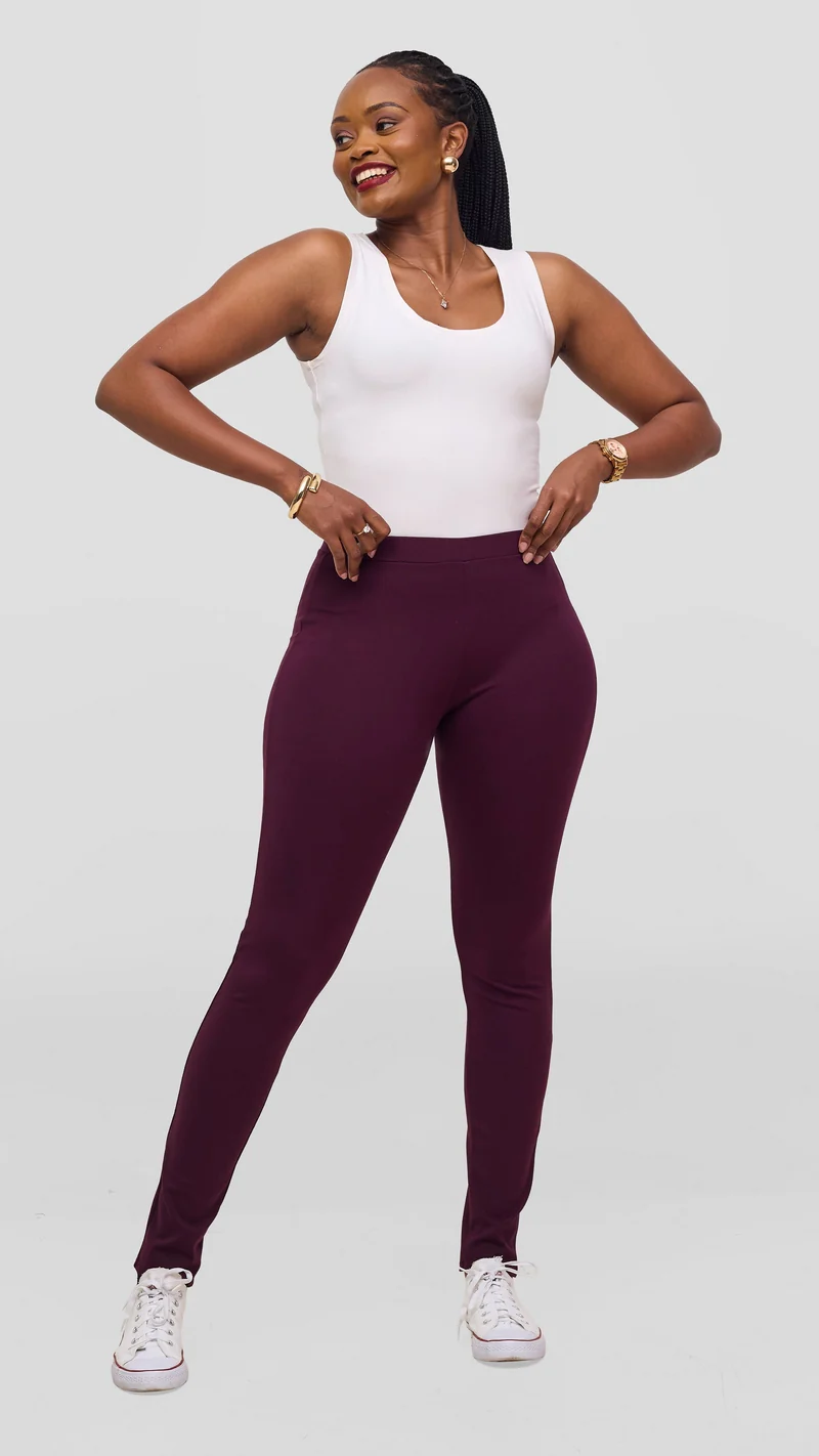 Vivo Basic Panelled Leisure Pants - Burgundy