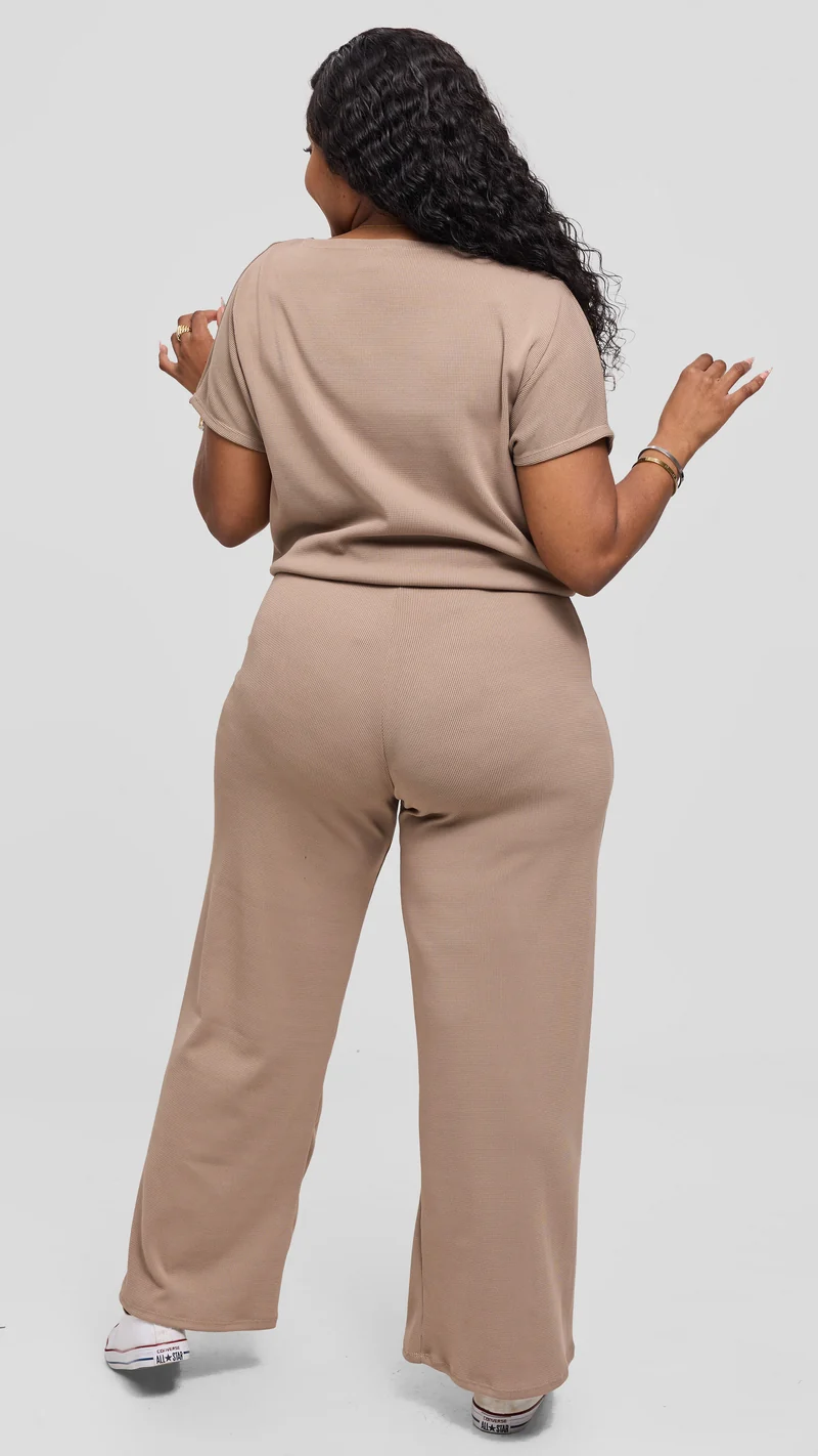 Vivo Safa Straight Leg Pants in Stretch Rib - Light Taupe