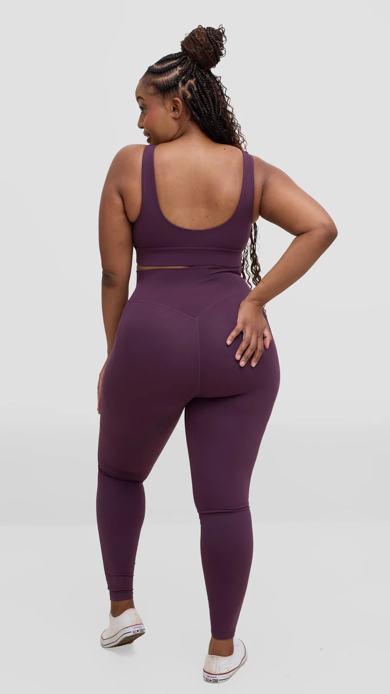 Flen Store High Impact Sports Bra and Leggings with Pockets Set - Dark Purple