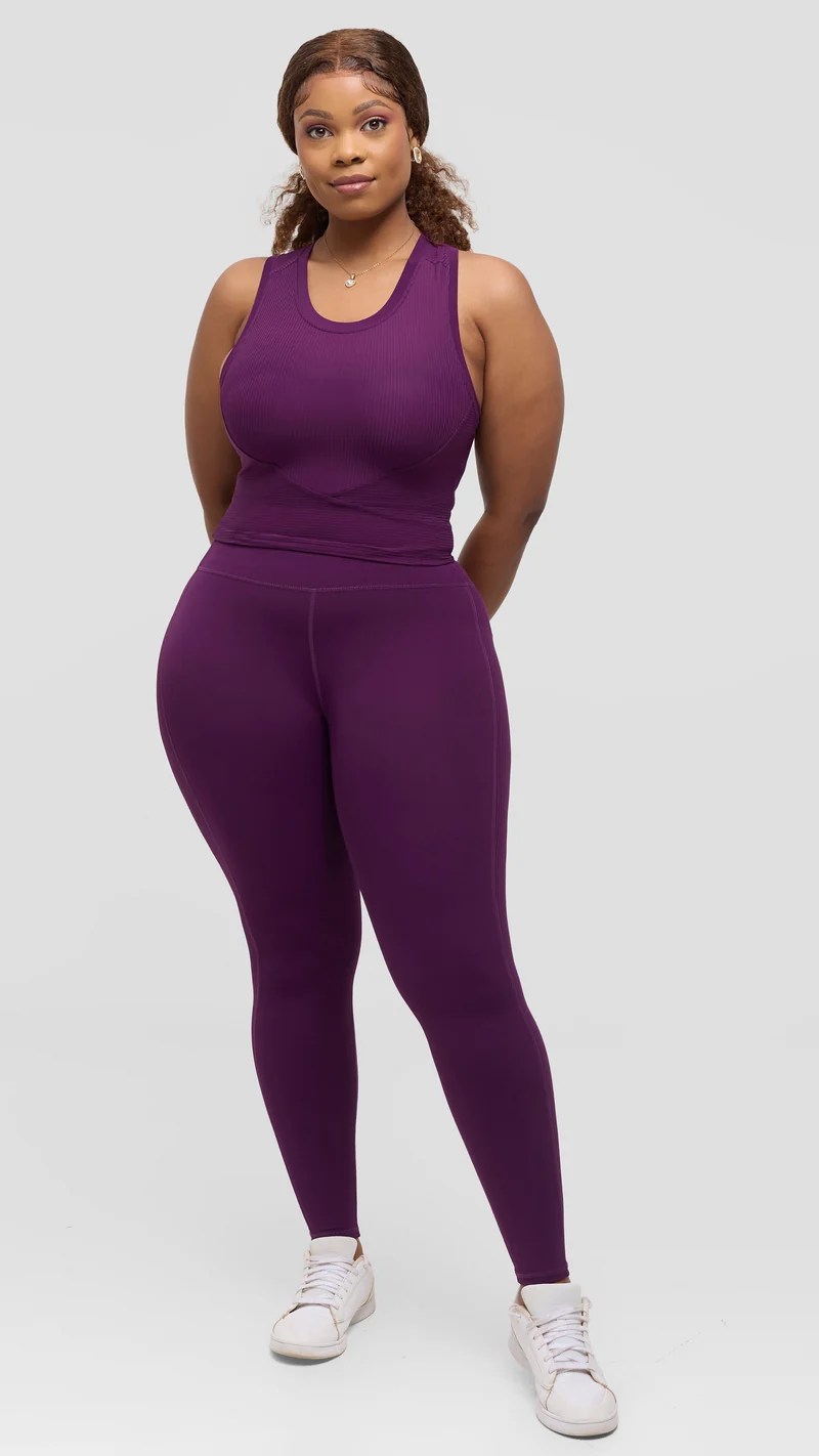 Flen Store Ribbed fabric Padded Tank top & Leggings Set - Purple