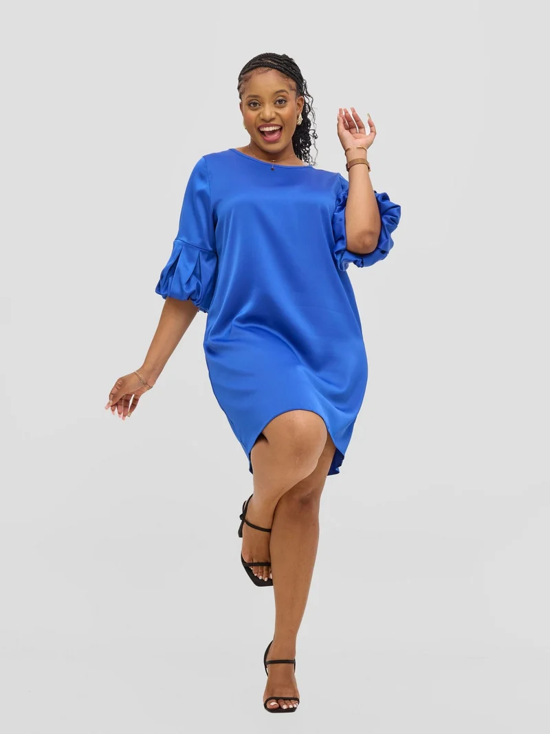 Vivo Meli Puff Sleeve Shift Dress - Royal Blue