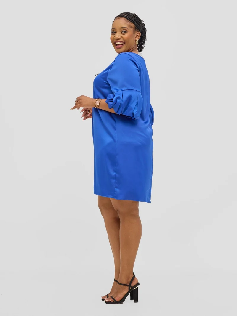 Vivo Meli Puff Sleeve Shift Dress - Royal Blue