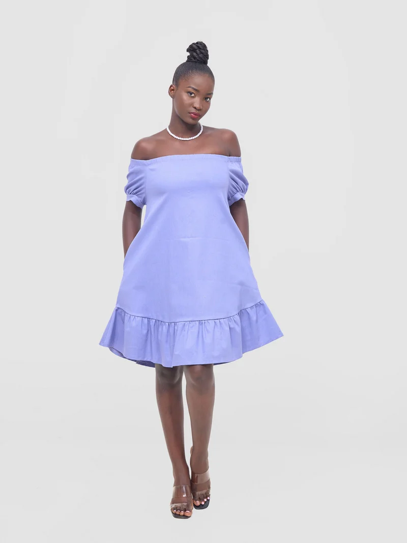 Zoya Nia Off Shoulder Knee Length Dress - Lilac