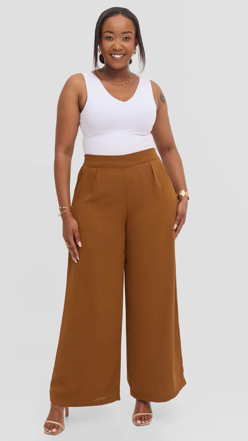 Vivo Asha Wide Leg Pants in Chiffon - Dark Mustard