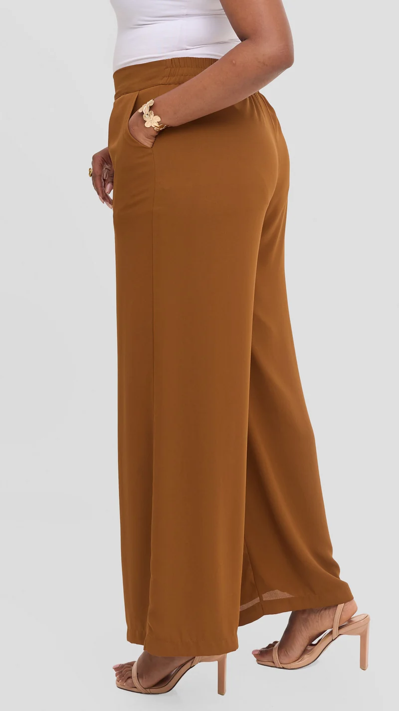 Vivo Asha Wide Leg Pants in Chiffon - Dark Mustard
