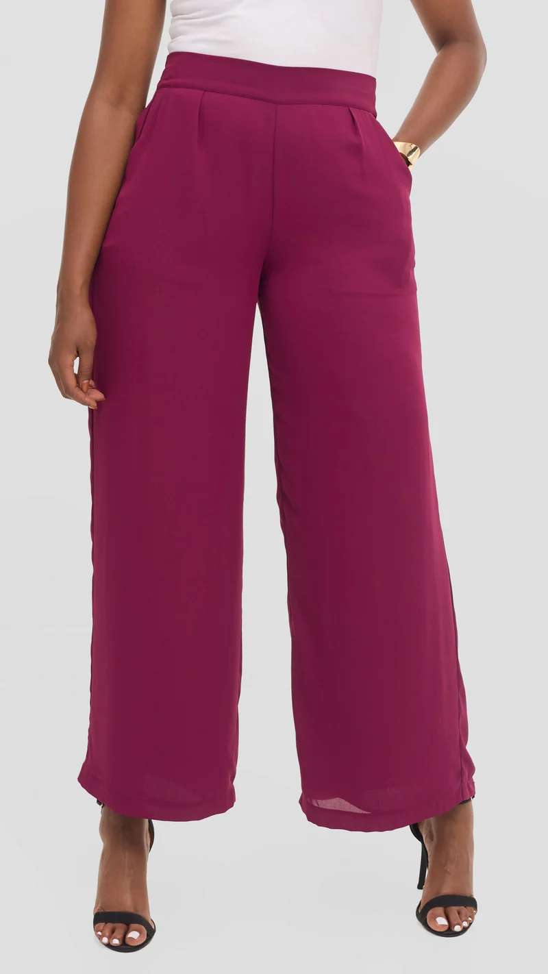Vivo Asha Wide Leg Pants in Chiffon - Mulberry