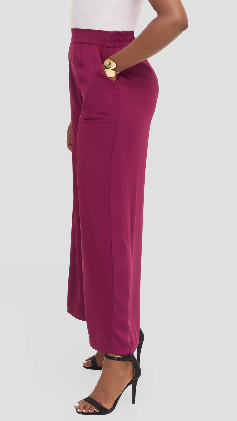 Vivo Asha Wide Leg Pants in Chiffon - Mulberry