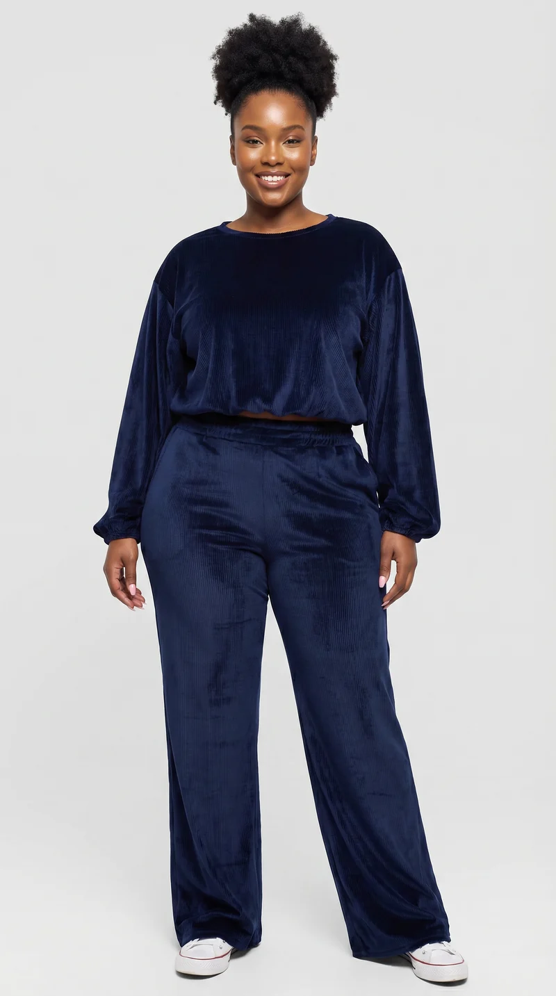 Vivo Studio Drawstring Pants in Velvet - Navy