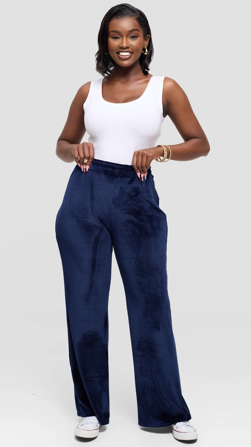 Vivo Studio Drawstring Pants in Velvet - Navy