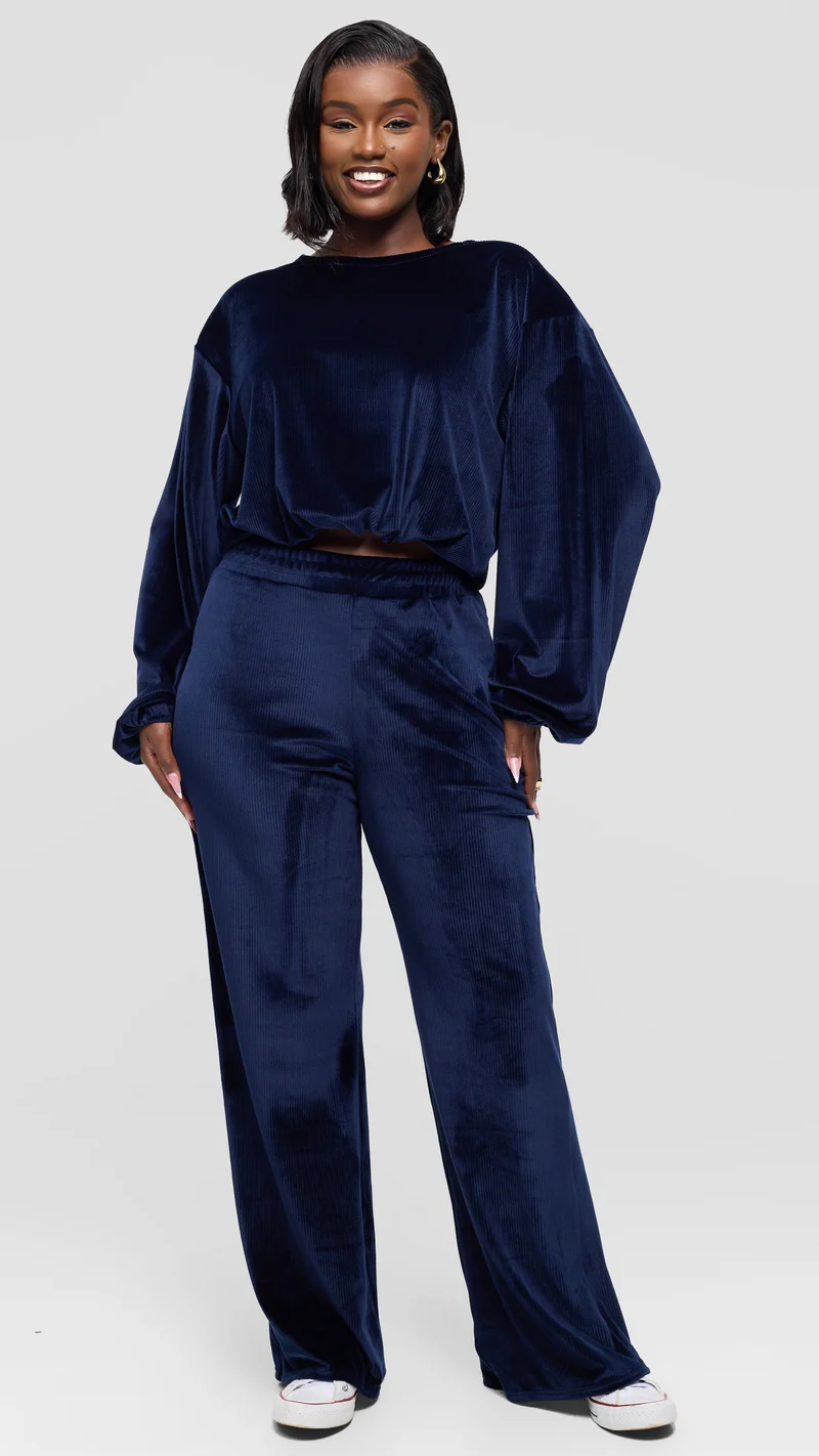 Vivo Studio Drawstring Pants in Velvet - Navy