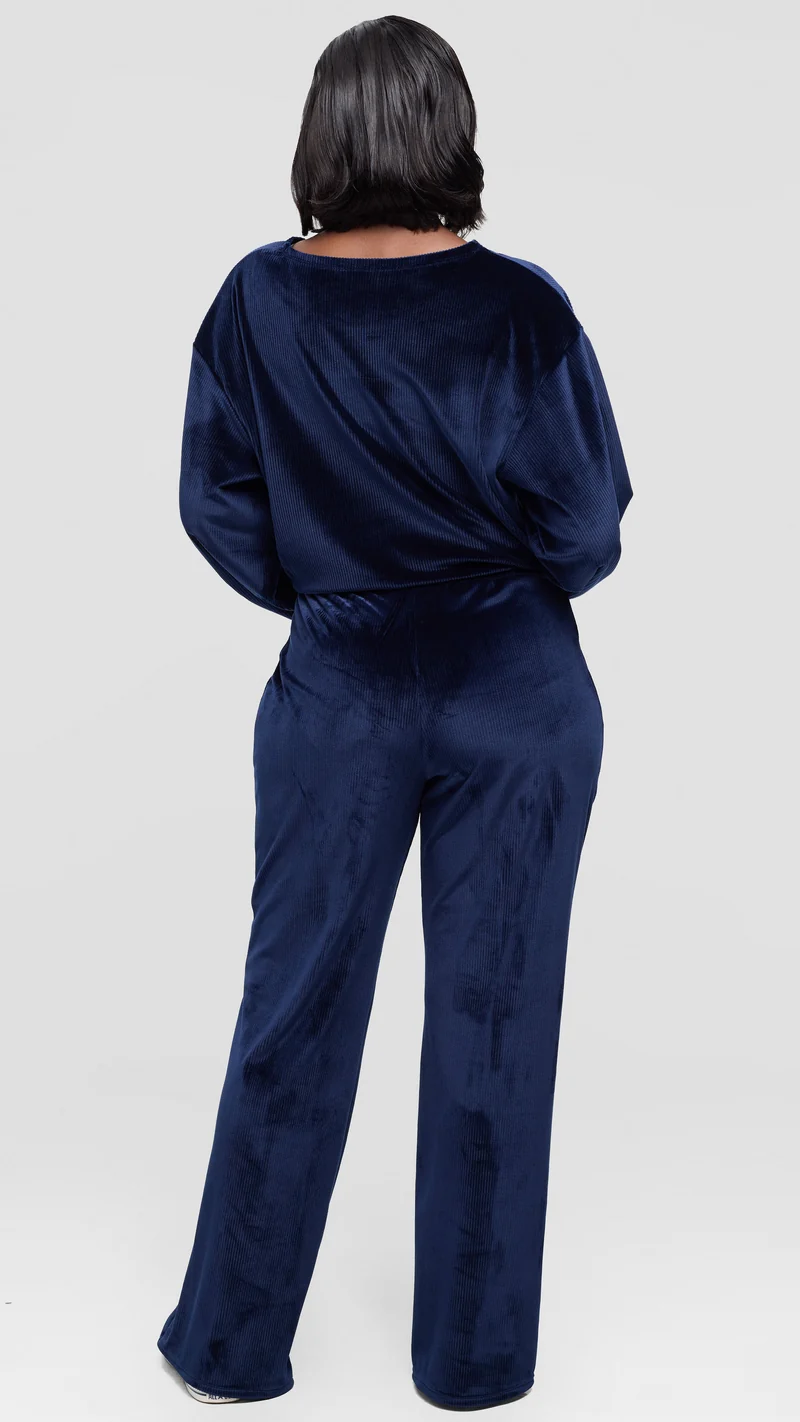 Vivo Studio Drawstring Pants in Velvet - Navy