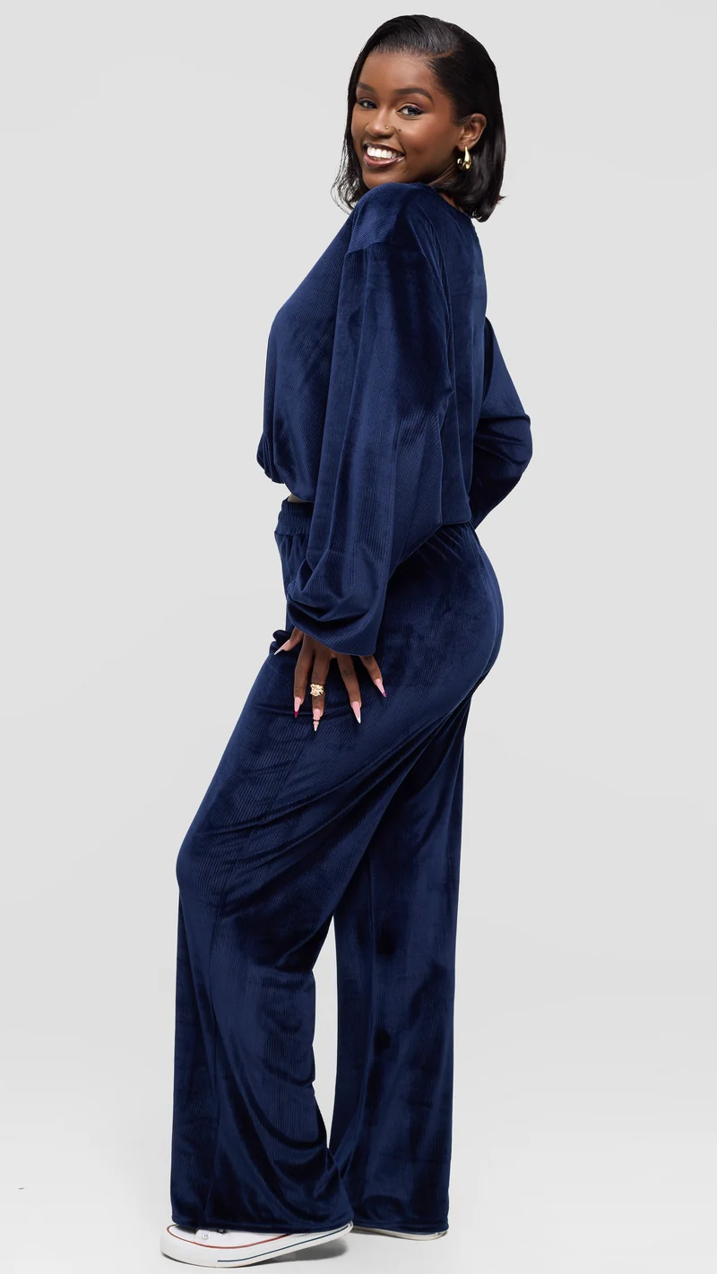 Vivo Studio Drawstring Pants in Velvet - Navy