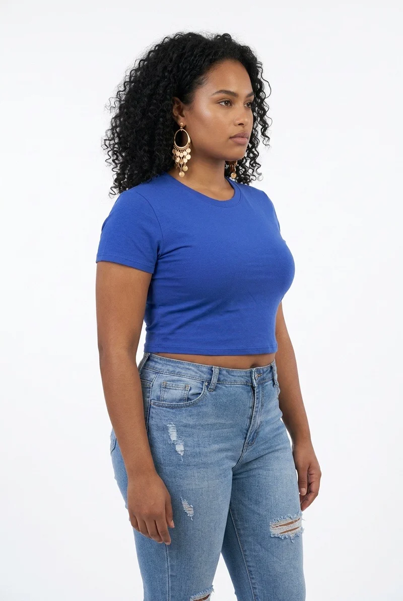 Stylish Sisters Classic Crewneck Short Sleeve Crop Top - Royal Blue