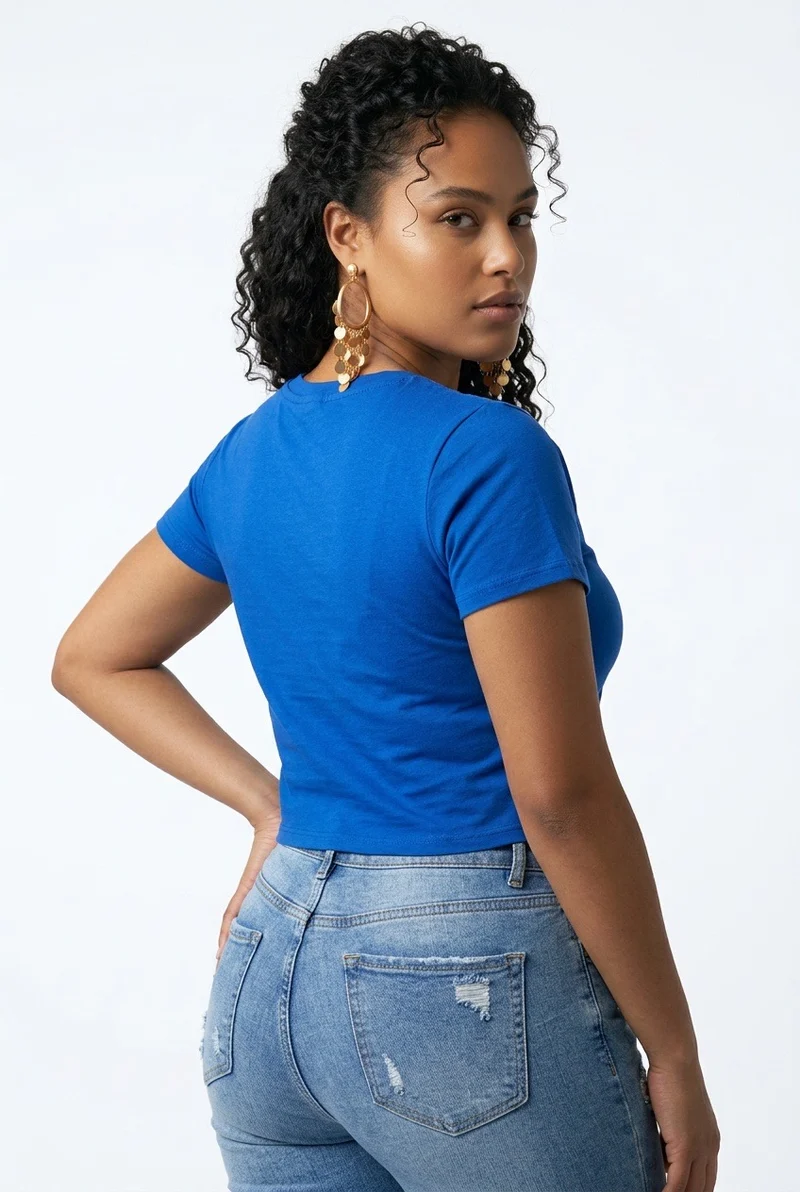 Stylish Sisters Classic Crewneck Short Sleeve Crop Top - Royal Blue