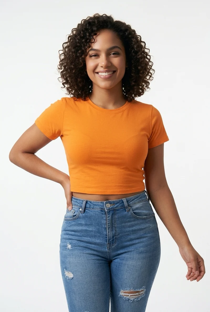 Stylish Sisters Classic Crewneck Short Sleeve Crop Top - Orange