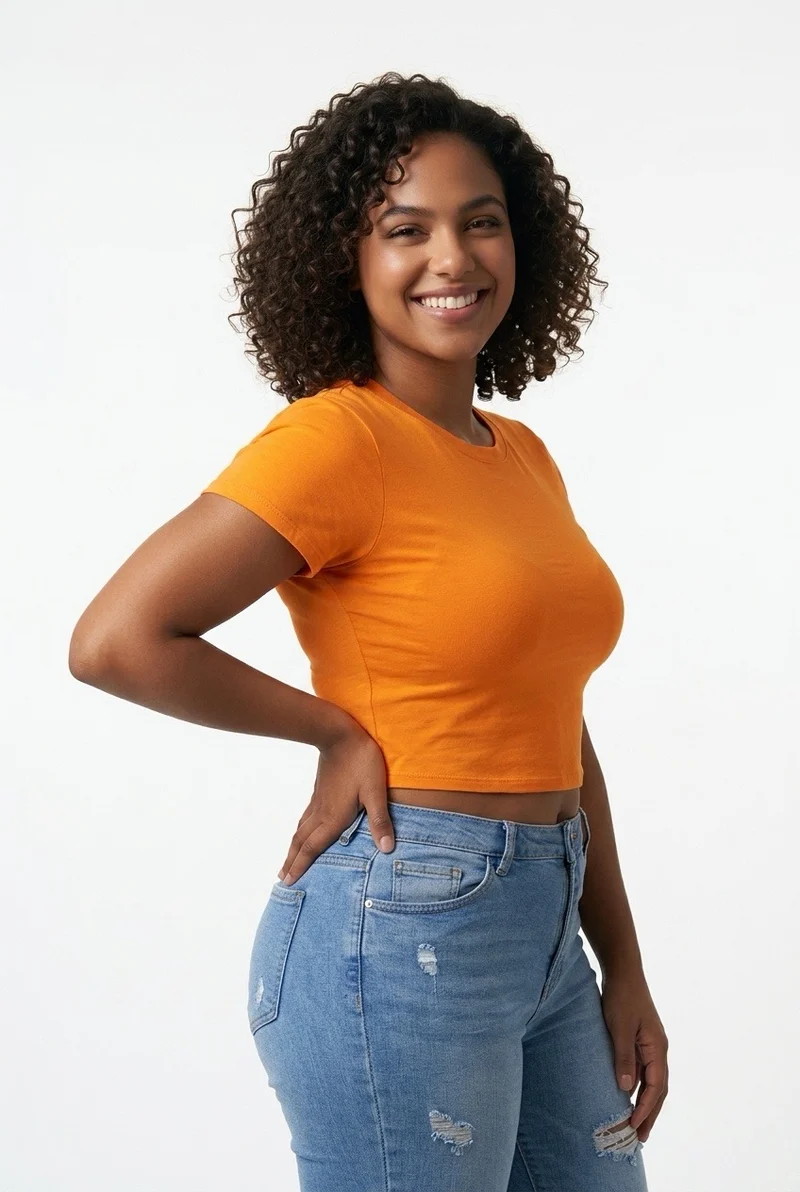 Stylish Sisters Classic Crewneck Short Sleeve Crop Top - Orange