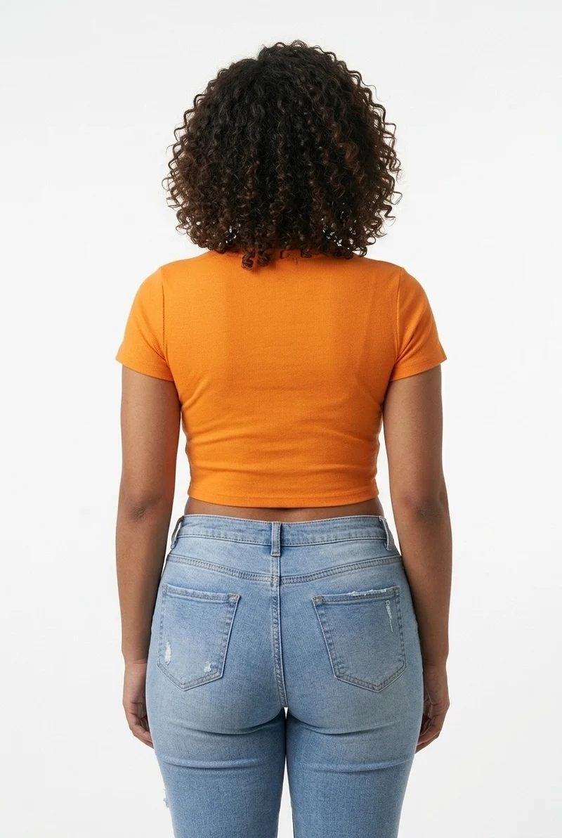 Stylish Sisters Classic Crewneck Short Sleeve Crop Top - Orange