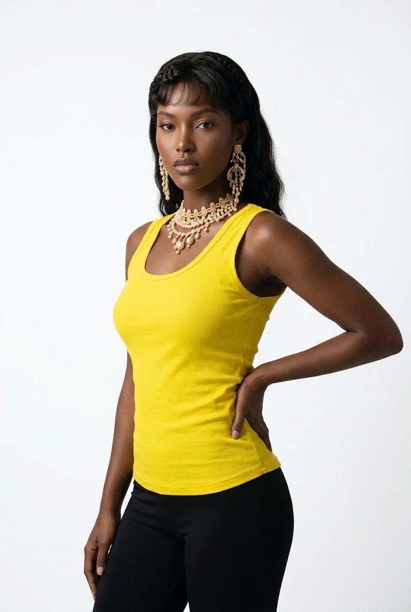 Stylish Sisters Classic Scoop-Neck Cotton Tank Vest Top - Yellow