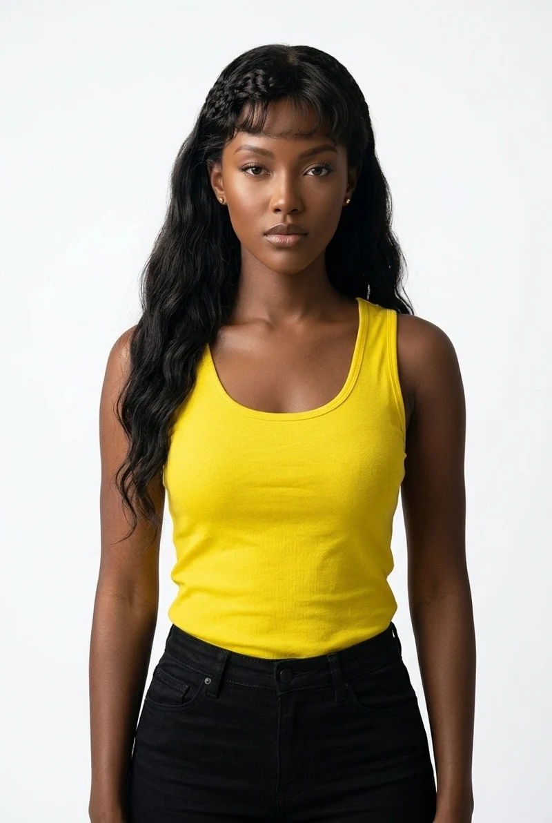 Stylish Sisters Classic Scoop-Neck Cotton Tank Vest Top - Yellow