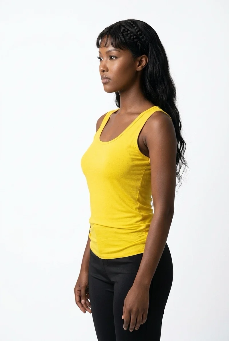 Stylish Sisters Classic Scoop-Neck Cotton Tank Vest Top - Yellow