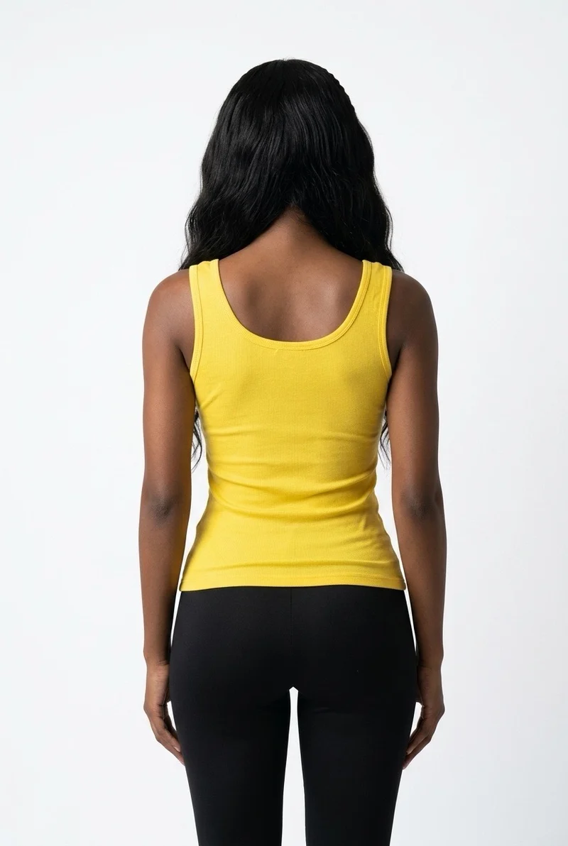 Stylish Sisters Classic Scoop-Neck Cotton Tank Vest Top - Yellow