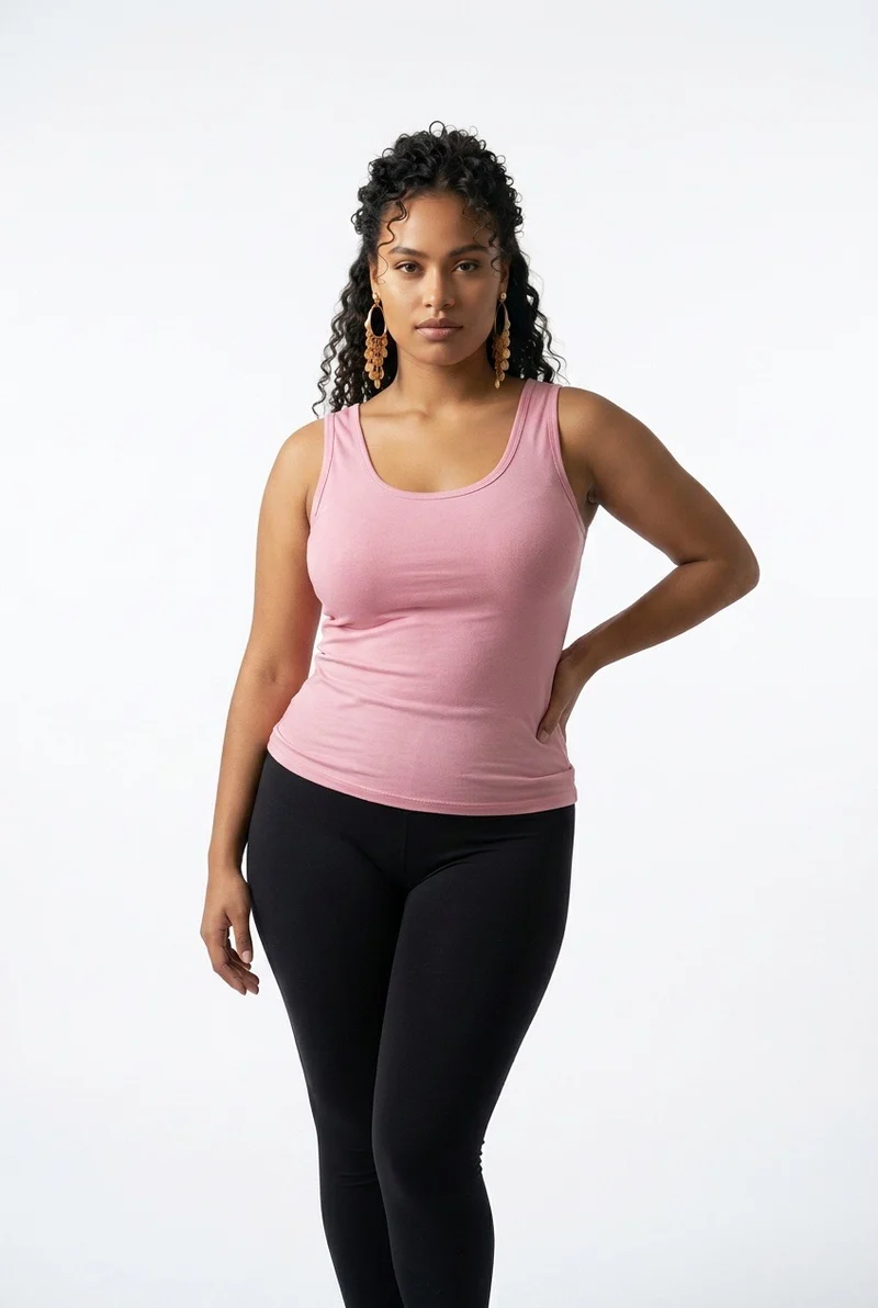 Stylish Sisters Classic Scoop-Neck Cotton Tank Vest Top - Peach