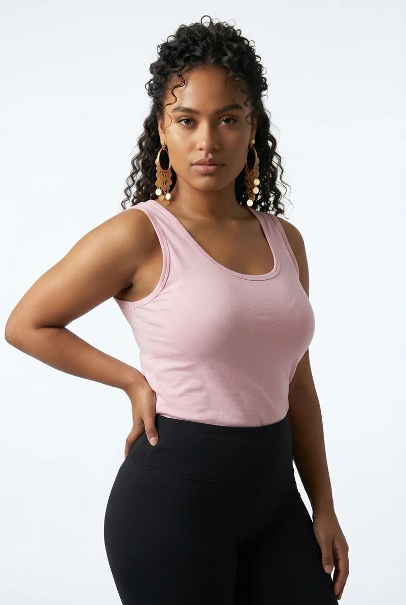 Stylish Sisters Classic Scoop-Neck Cotton Tank Vest Top - Peach