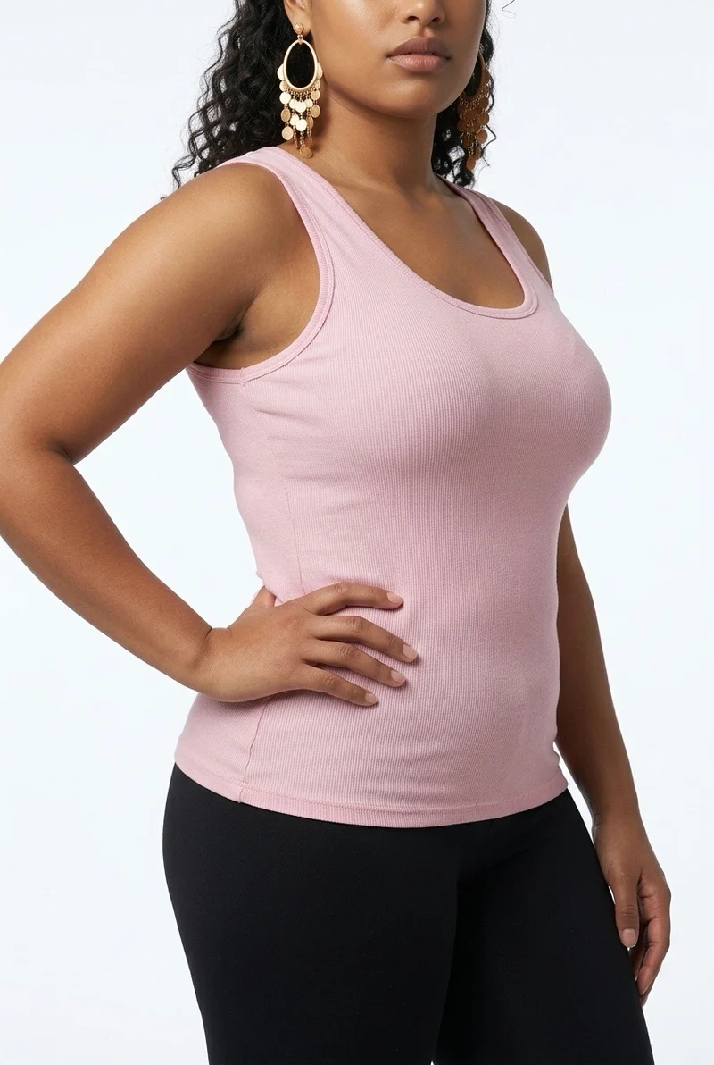 Stylish Sisters Classic Scoop-Neck Cotton Tank Vest Top - Peach