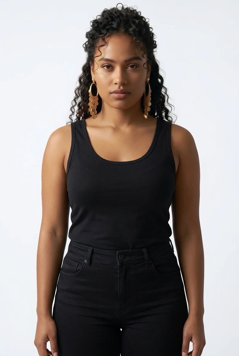 Stylish Sisters Classic Scoop-Neck Cotton Tank Vest Top - Black