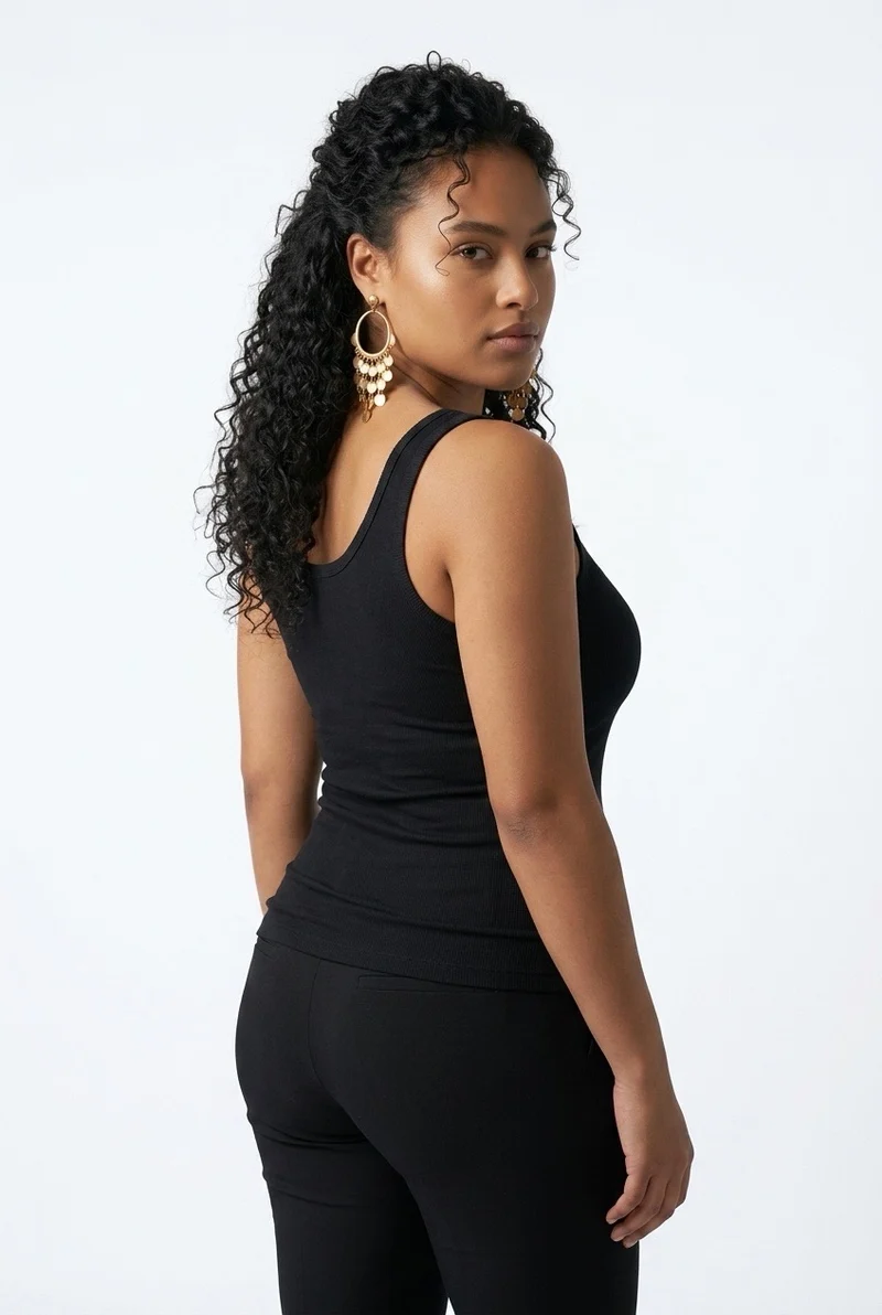 Stylish Sisters Classic Scoop-Neck Cotton Tank Vest Top - Black