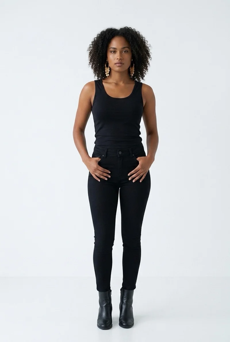 Stylish Sisters Classic Scoop-Neck Cotton Tank Vest Top - Black