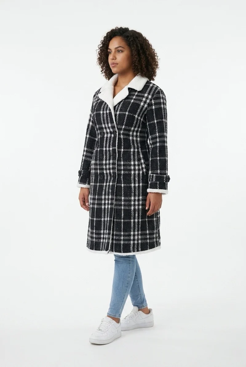 Stylish Sisters Trench Coat Jacket - Black / White