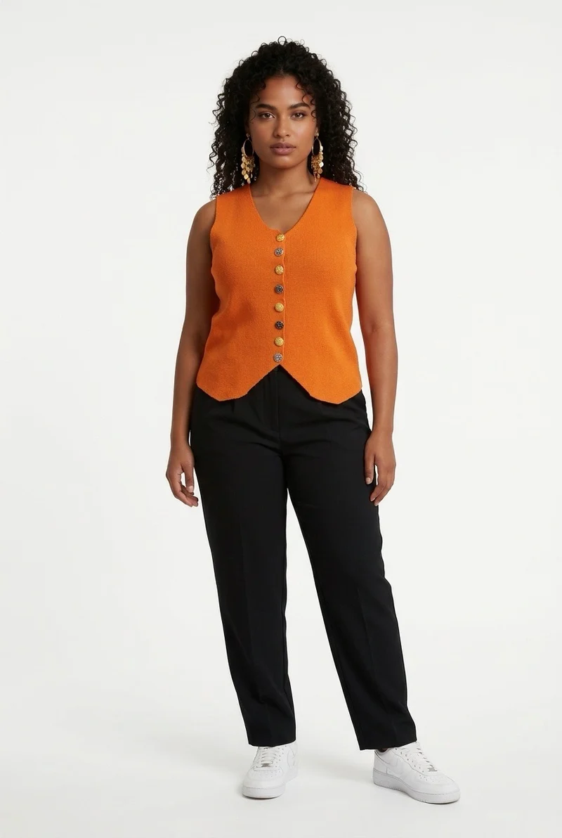 Stylish Sisters Tailored Button-Front Waistcoat Top - Orange
