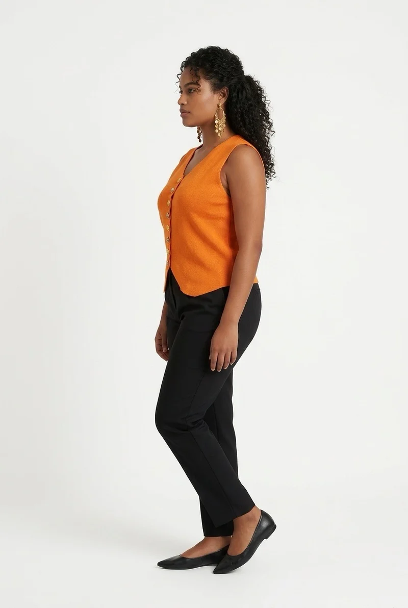 Stylish Sisters Tailored Button-Front Waistcoat Top - Orange